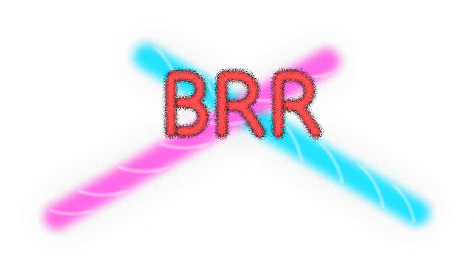Neon-based cyan and pink crossed dandiya with BRR lettering over the center