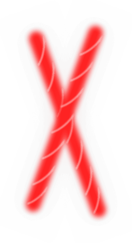 Glossy red crossed Raas sticks with a grainy white outline